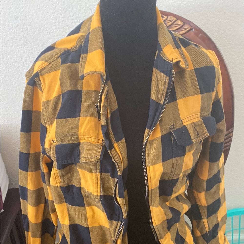 Vans Men's Yellow and Black Plaid Jacket